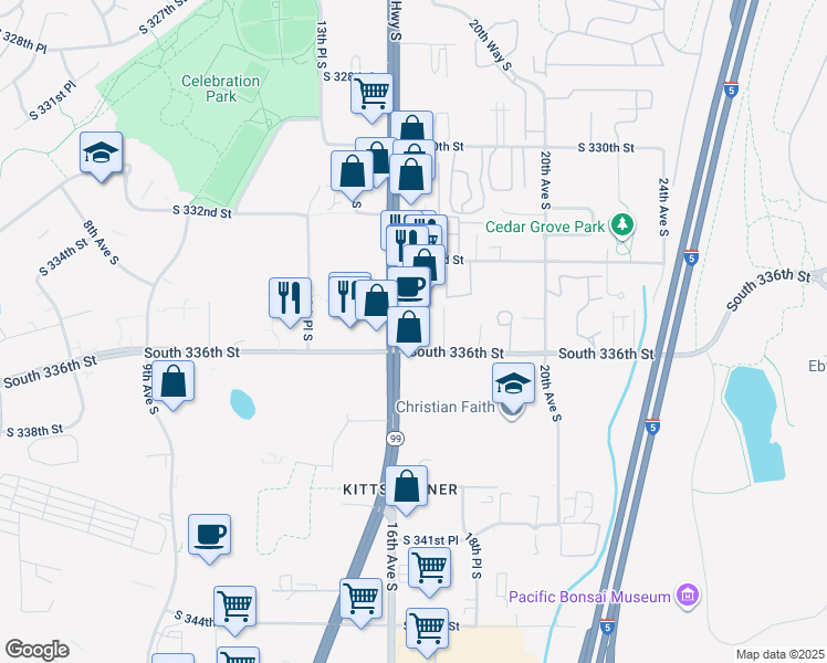 map of restaurants, bars, coffee shops, grocery stores, and more near in Federal Way