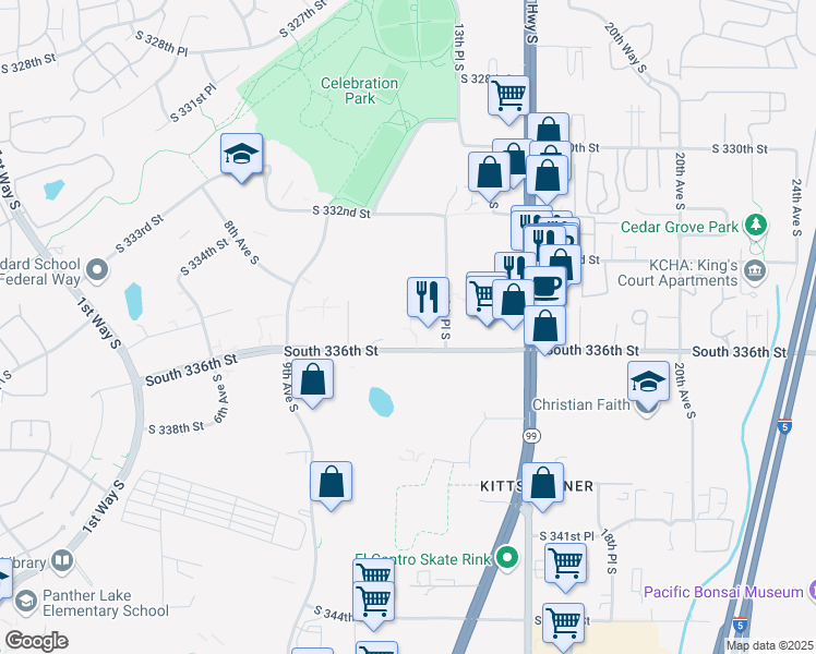 map of restaurants, bars, coffee shops, grocery stores, and more near 1230 South 336th Street in Federal Way