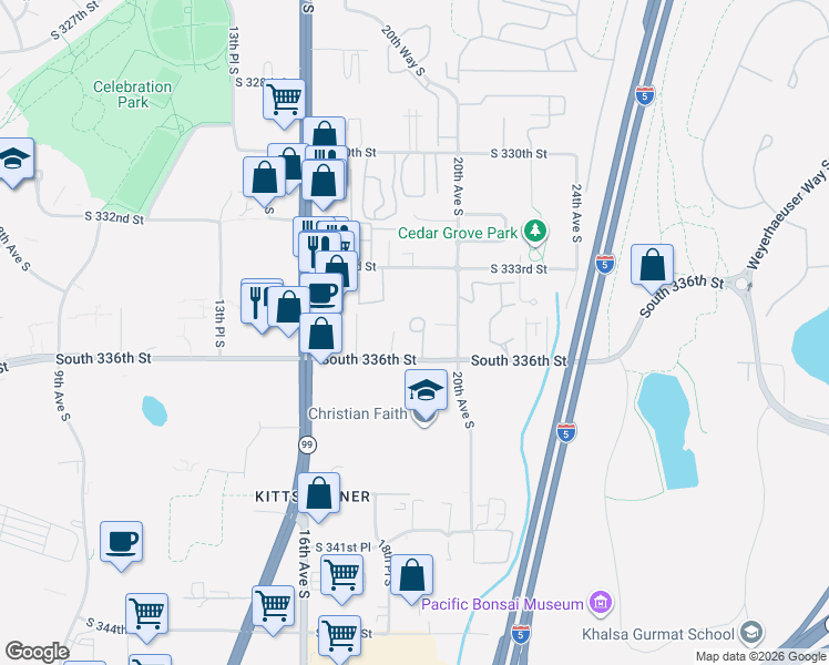 map of restaurants, bars, coffee shops, grocery stores, and more near 1830 South 336th Street in Federal Way