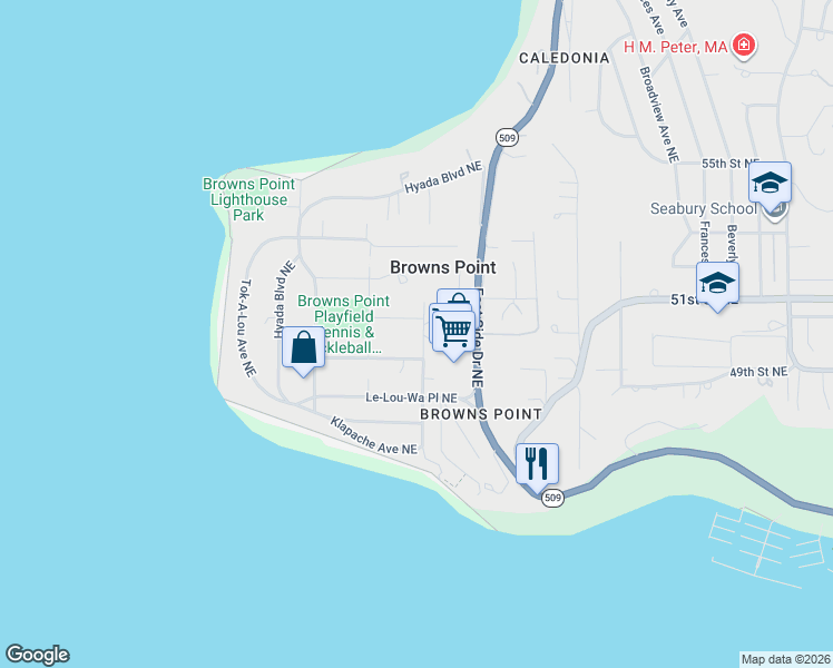 map of restaurants, bars, coffee shops, grocery stores, and more near 615 Hi-Ab-La Place Northeast in Tacoma