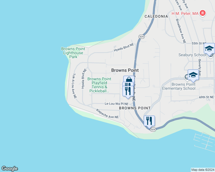 map of restaurants, bars, coffee shops, grocery stores, and more near 603 Hi-Ab-La Place Northeast in Tacoma