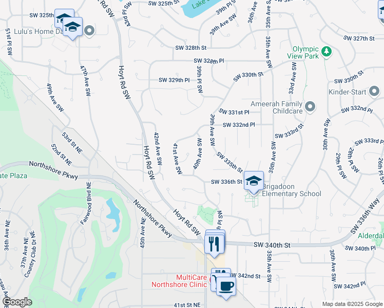 map of restaurants, bars, coffee shops, grocery stores, and more near 4019 Southwest 334th Place in Federal Way