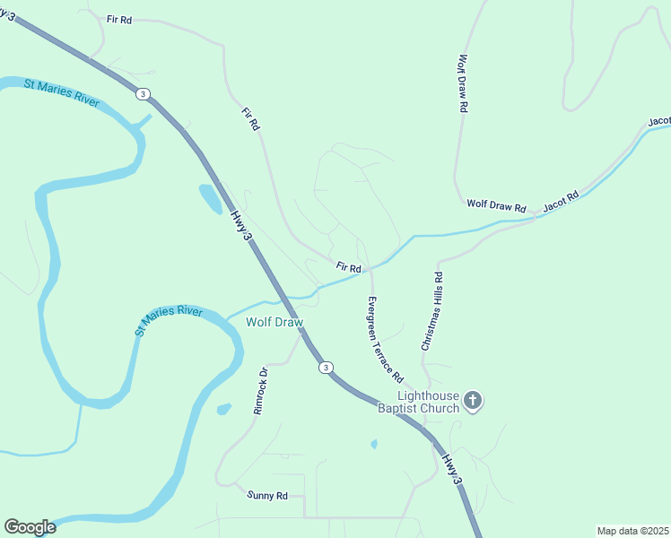map of restaurants, bars, coffee shops, grocery stores, and more near 404 Evergreen Terrace Road in Saint Maries