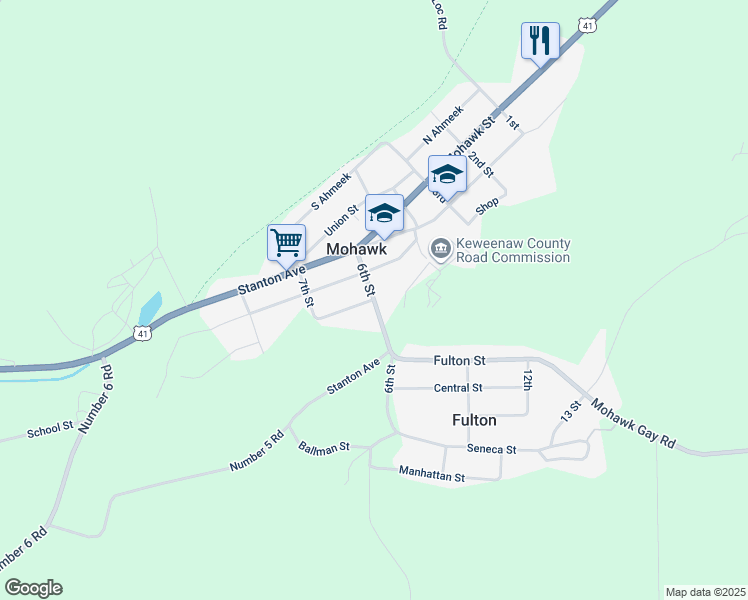 map of restaurants, bars, coffee shops, grocery stores, and more near 88 6th Street in Keweenaw County