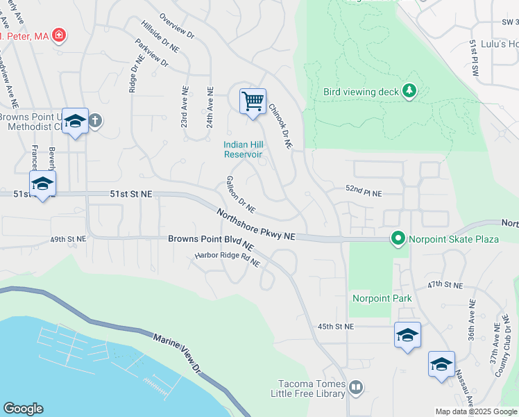 map of restaurants, bars, coffee shops, grocery stores, and more near 5029 Galleon Drive Northeast in Tacoma