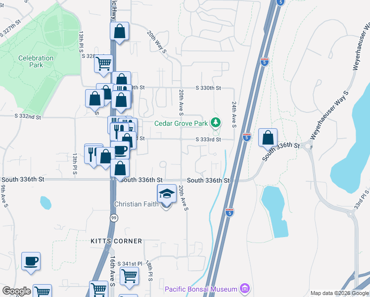 map of restaurants, bars, coffee shops, grocery stores, and more near in Federal Way