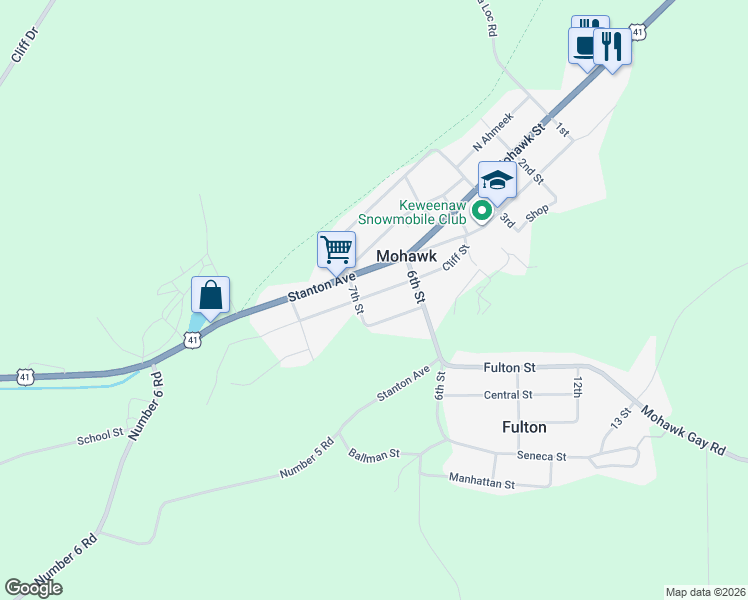 map of restaurants, bars, coffee shops, grocery stores, and more near 220 Cliff St in Mohawk