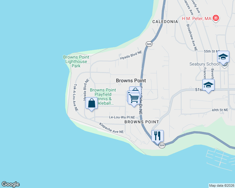map of restaurants, bars, coffee shops, grocery stores, and more near 615 Hi-Ab-La Place Northeast in Tacoma
