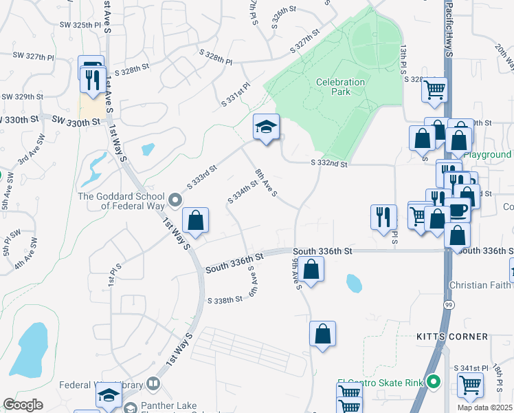 map of restaurants, bars, coffee shops, grocery stores, and more near 33405 8th Avenue South in Federal Way