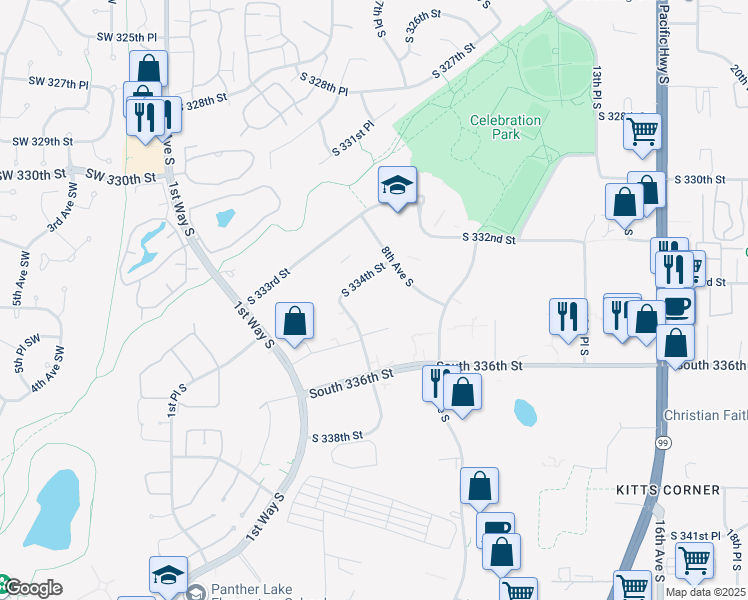map of restaurants, bars, coffee shops, grocery stores, and more near 33405 8th Avenue South in Federal Way