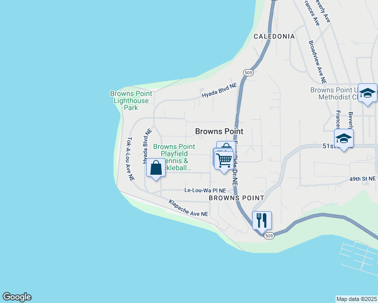 map of restaurants, bars, coffee shops, grocery stores, and more near 603 Hi-Ab-La Place Northeast in Tacoma
