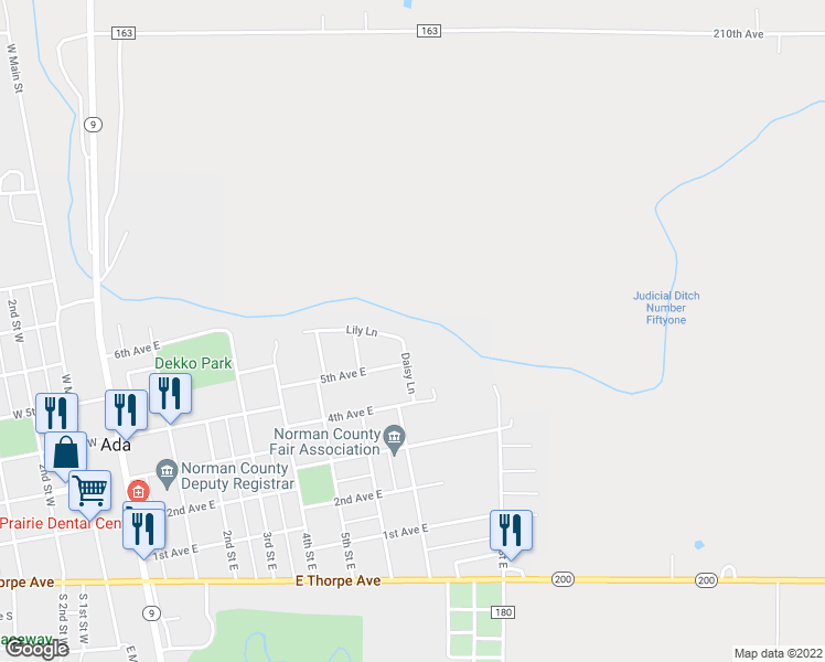 map of restaurants, bars, coffee shops, grocery stores, and more near 701 Lily Lane in Ada
