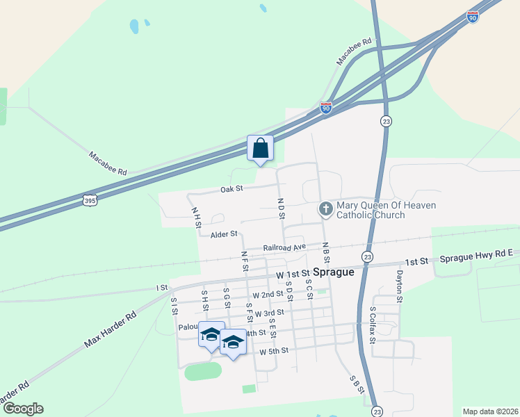 map of restaurants, bars, coffee shops, grocery stores, and more near 406 Poplar St in Sprague