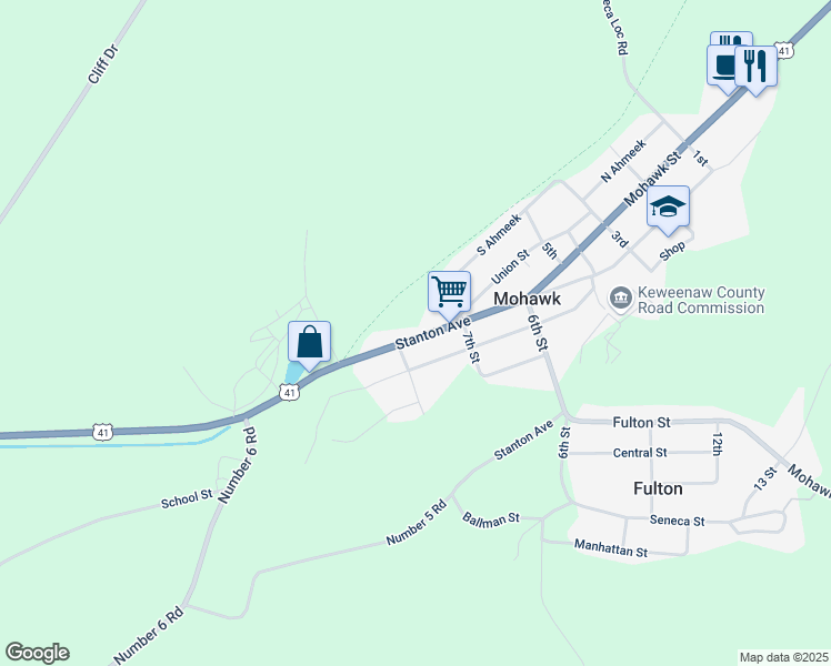 map of restaurants, bars, coffee shops, grocery stores, and more near 160 Stanton Avenue in Mohawk