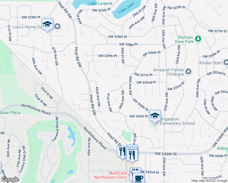 map of restaurants, bars, coffee shops, grocery stores, and more near 4019 Southwest 334th Place in Federal Way