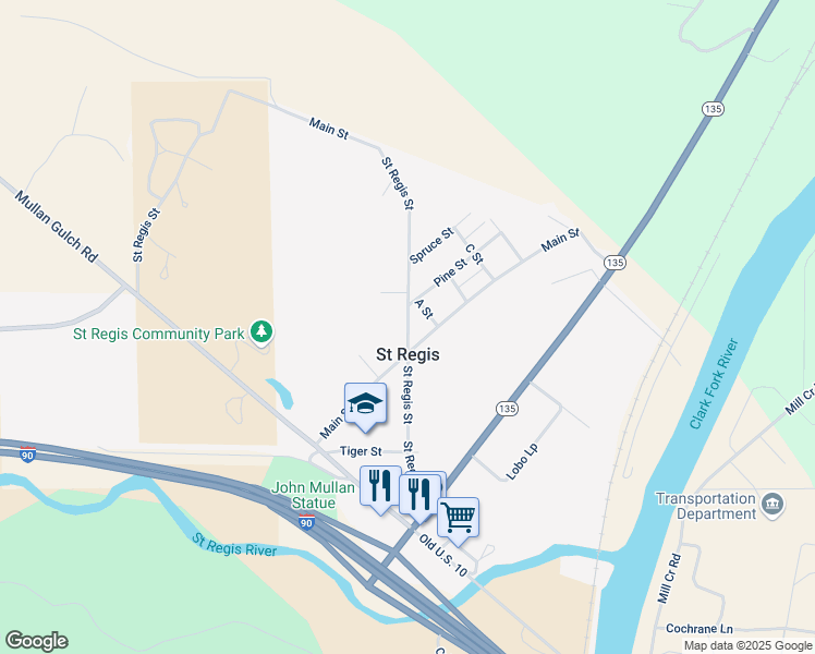 map of restaurants, bars, coffee shops, grocery stores, and more near in Saint Regis