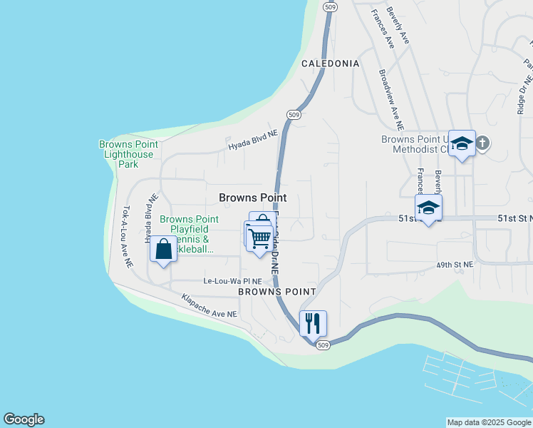map of restaurants, bars, coffee shops, grocery stores, and more near 905 51st Street Northeast in Tacoma