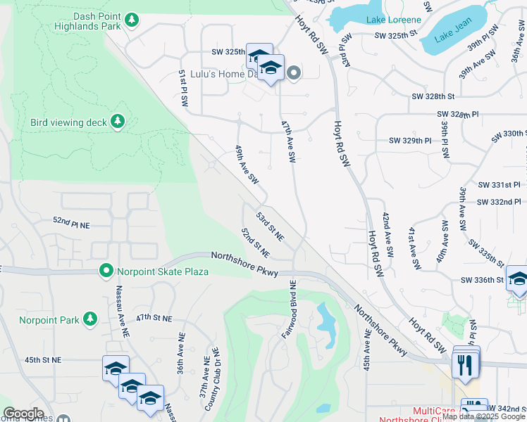 map of restaurants, bars, coffee shops, grocery stores, and more near 33221 49th Avenue Southwest in Federal Way