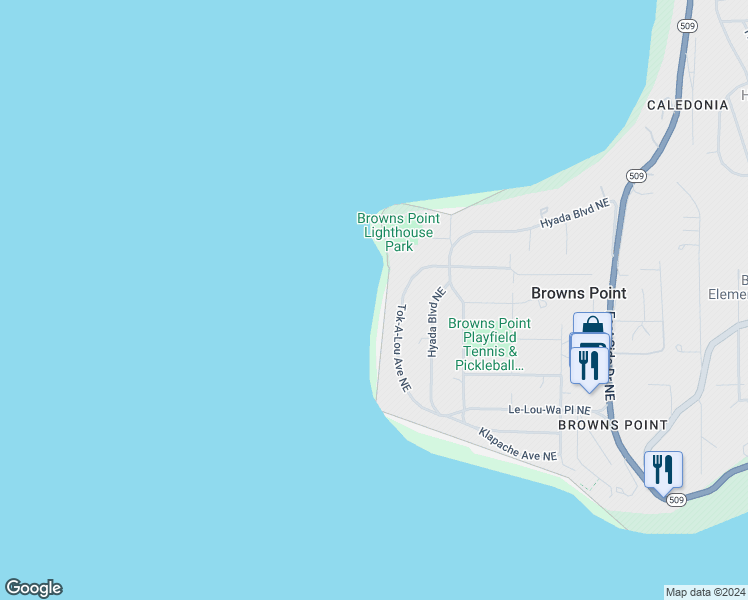 map of restaurants, bars, coffee shops, grocery stores, and more near 5024 Tok-A-Lou Avenue Northeast in Tacoma