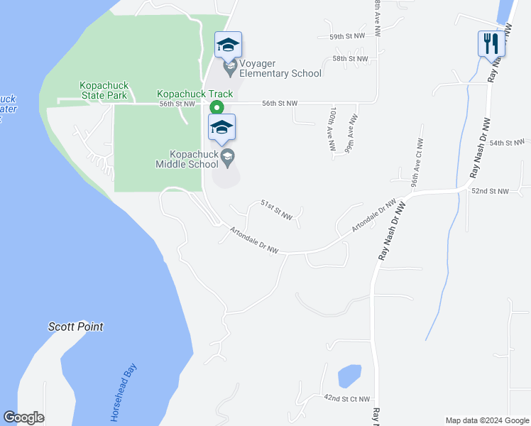 map of restaurants, bars, coffee shops, grocery stores, and more near 10322 51st Street Northwest in Gig Harbor