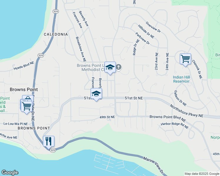 map of restaurants, bars, coffee shops, grocery stores, and more near 5126 Green Hills Avenue Northeast in Tacoma