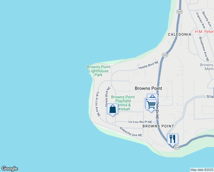 map of restaurants, bars, coffee shops, grocery stores, and more near 5112 Hyada Boulevard Northeast in Tacoma