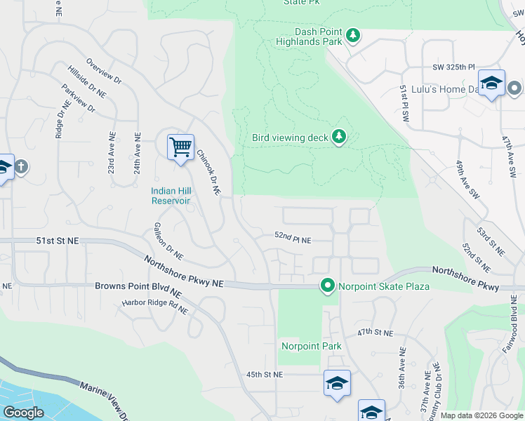 map of restaurants, bars, coffee shops, grocery stores, and more near 5203 Heritage Court Northeast in Tacoma