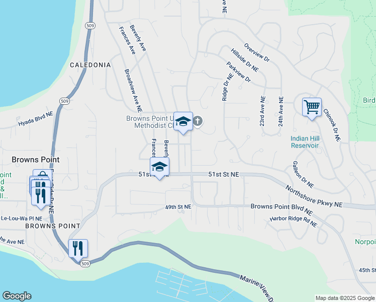 map of restaurants, bars, coffee shops, grocery stores, and more near 1802 Copalis Street Northeast in Tacoma