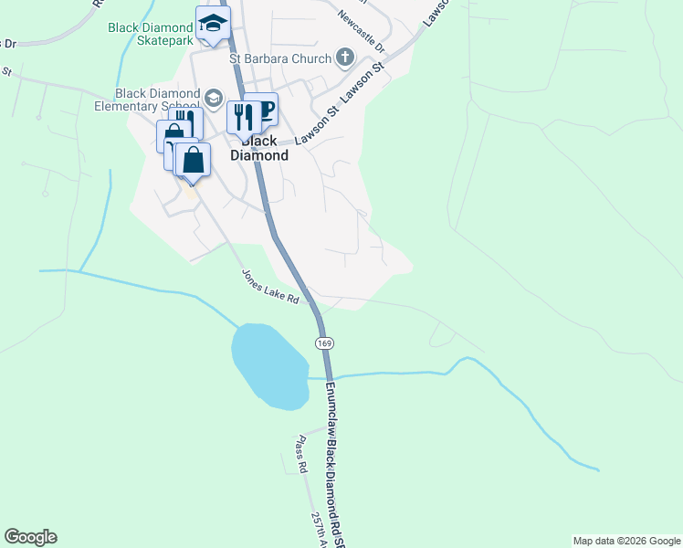 map of restaurants, bars, coffee shops, grocery stores, and more near 25939-26111 Old Lawson Road in Black Diamond