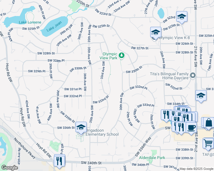 map of restaurants, bars, coffee shops, grocery stores, and more near in Federal Way