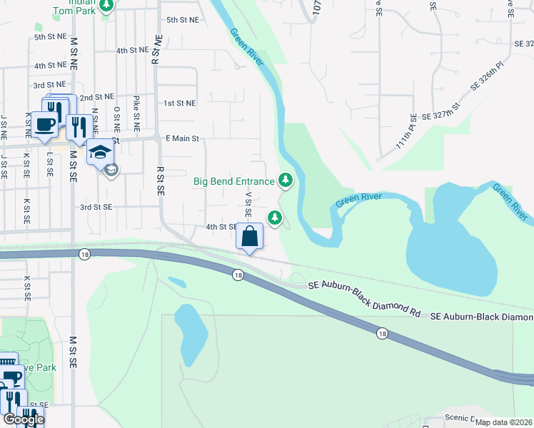 map of restaurants, bars, coffee shops, grocery stores, and more near 2012 3rd Court Southeast in Auburn