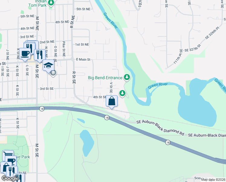 map of restaurants, bars, coffee shops, grocery stores, and more near 2012 3rd Court Southeast in Auburn