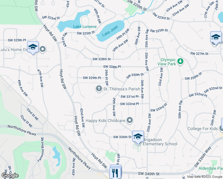 map of restaurants, bars, coffee shops, grocery stores, and more near 3829 Southwest 331st Street in Federal Way