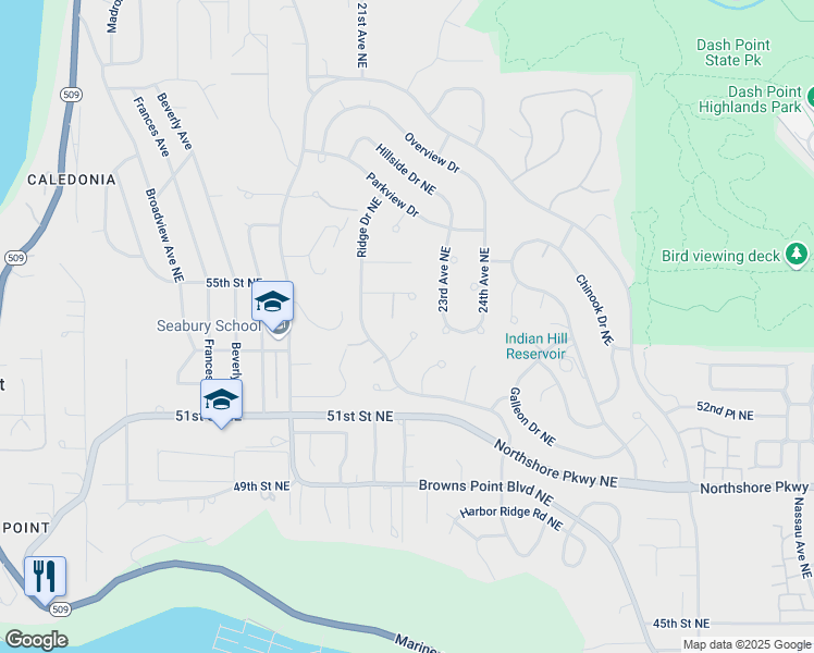 map of restaurants, bars, coffee shops, grocery stores, and more near 5314 Port View Place Northeast in Tacoma