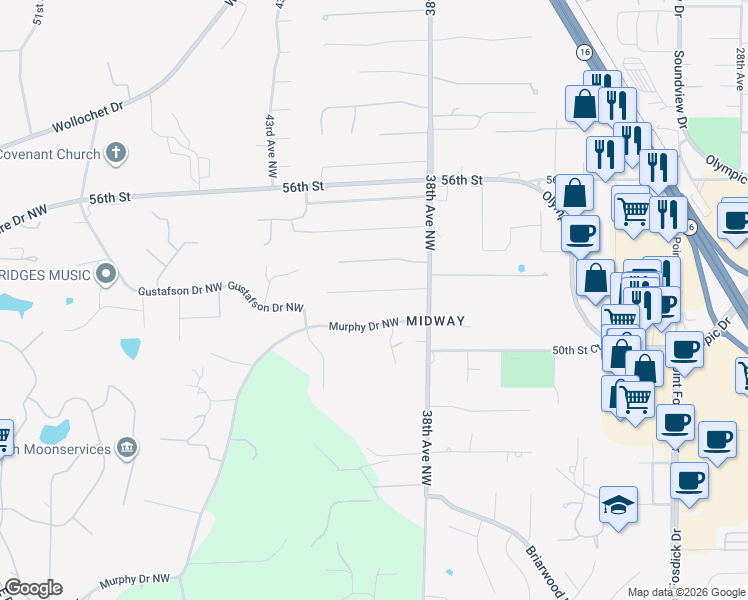 map of restaurants, bars, coffee shops, grocery stores, and more near 3910 52nd Street Court Northwest in Gig Harbor