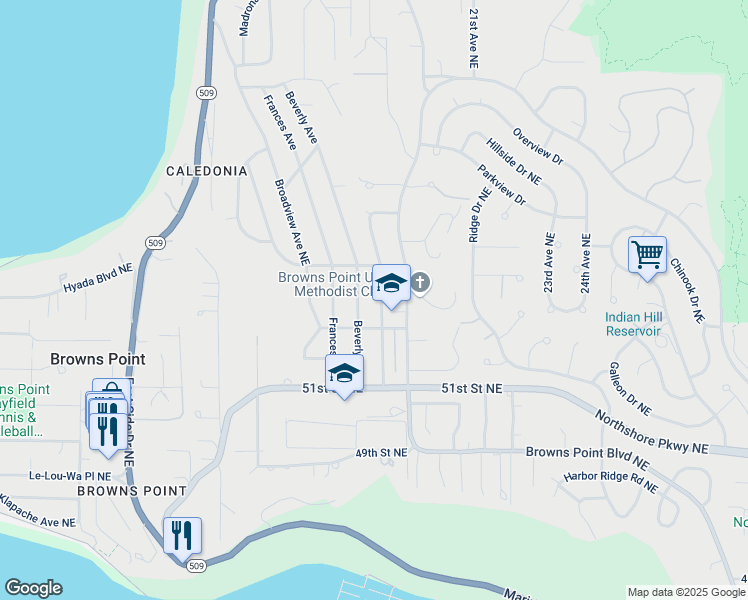 map of restaurants, bars, coffee shops, grocery stores, and more near 5320 Green Hills Avenue Northeast in Tacoma