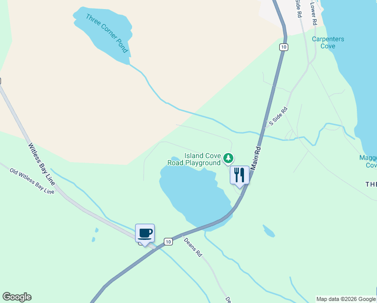 map of restaurants, bars, coffee shops, grocery stores, and more near 63 Island Cove Road in Bay Bulls
