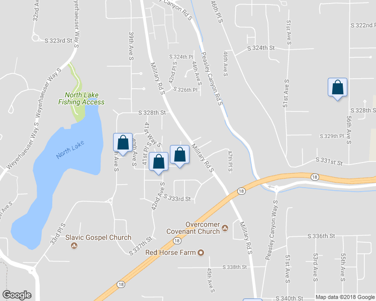 map of restaurants, bars, coffee shops, grocery stores, and more near 33032 44th Avenue South in Federal Way