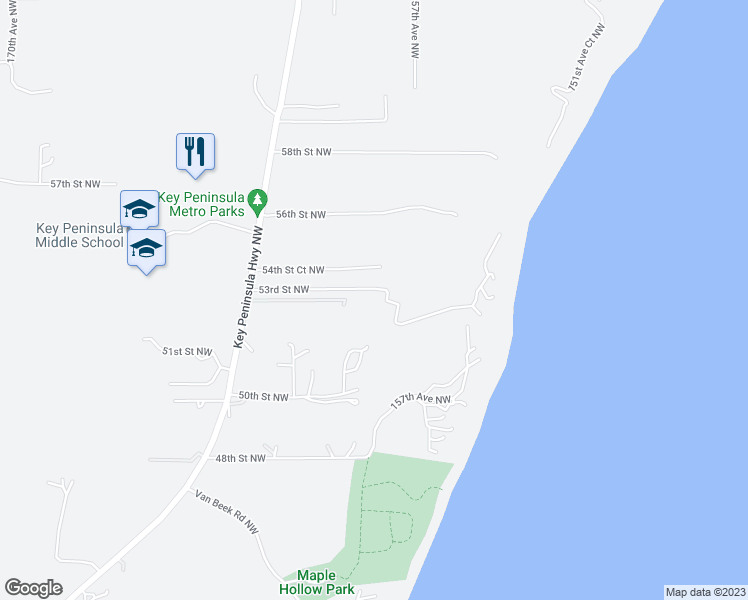 map of restaurants, bars, coffee shops, grocery stores, and more near 15715 53rd Street Kp North in Lakebay