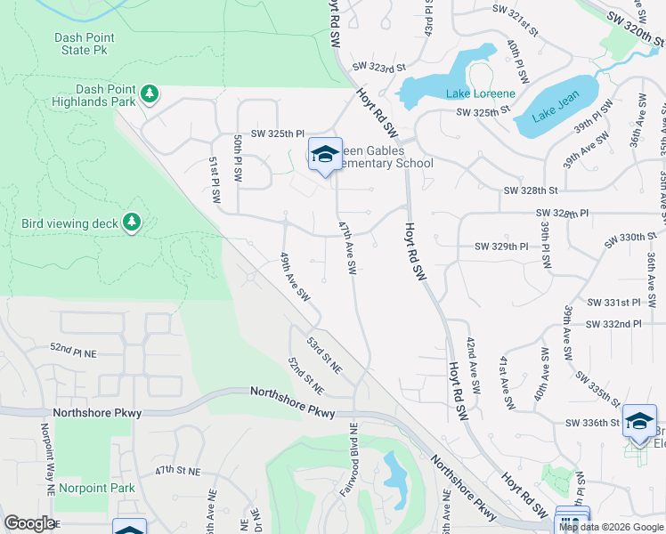 map of restaurants, bars, coffee shops, grocery stores, and more near 33006 48th Avenue Southwest in Federal Way