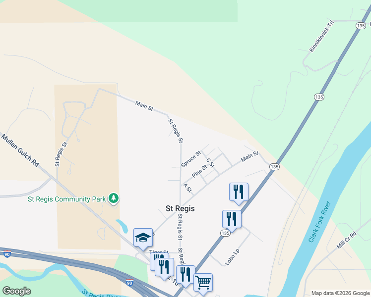 map of restaurants, bars, coffee shops, grocery stores, and more near 302-404 Spruce Street in St. Regis