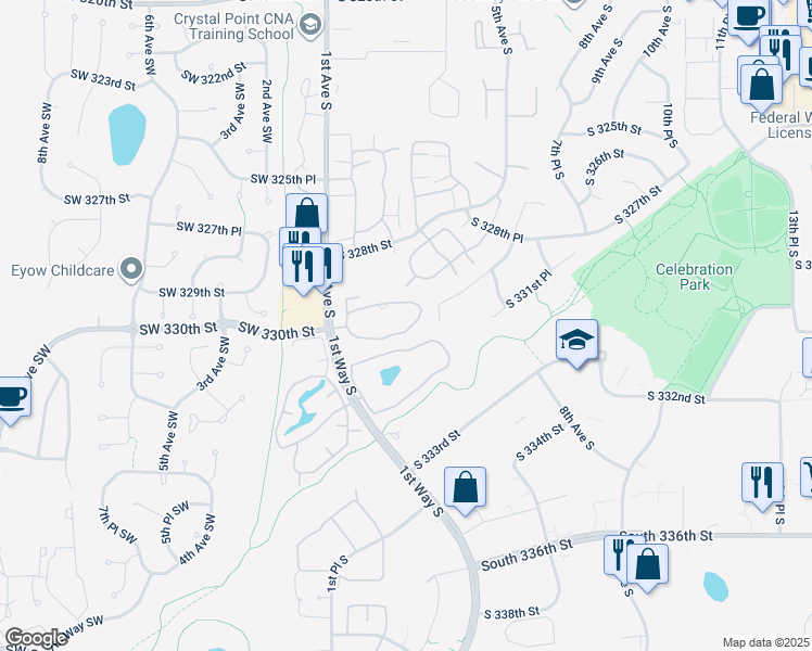 map of restaurants, bars, coffee shops, grocery stores, and more near 147 South 329th Place in Federal Way