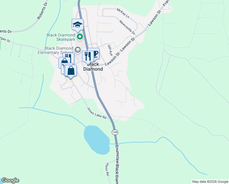 map of restaurants, bars, coffee shops, grocery stores, and more near 32824 5th Avenue in Black Diamond