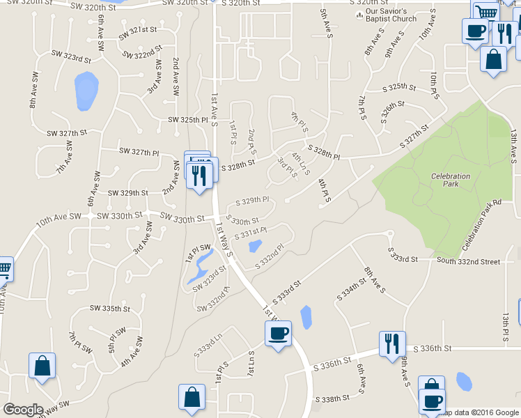 map of restaurants, bars, coffee shops, grocery stores, and more near 126 South 329th Place in Federal Way