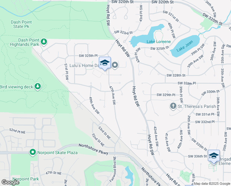 map of restaurants, bars, coffee shops, grocery stores, and more near 32823 47th Avenue Southwest in Federal Way