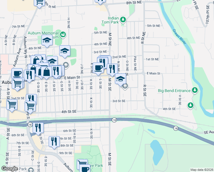 map of restaurants, bars, coffee shops, grocery stores, and more near 103 M Street Southeast in Auburn