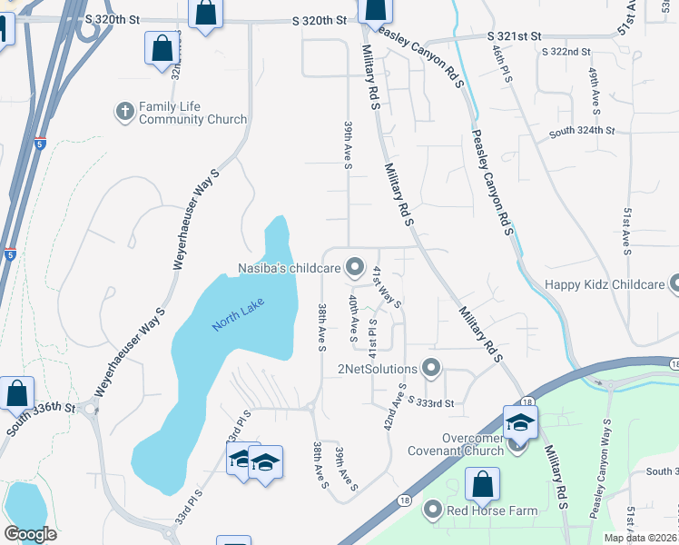 map of restaurants, bars, coffee shops, grocery stores, and more near 32822 38th Avenue South in Federal Way