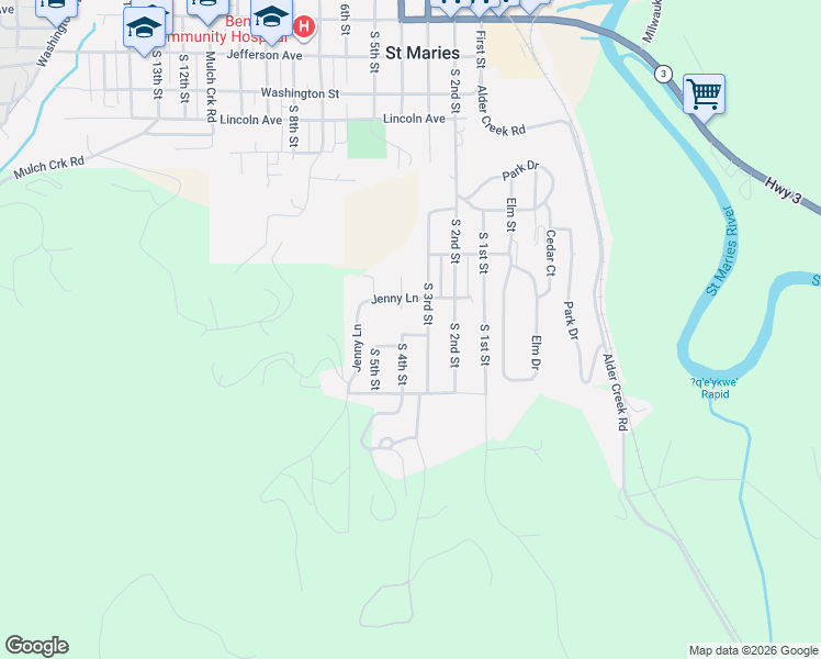 map of restaurants, bars, coffee shops, grocery stores, and more near 1011 South 3rd Street in Saint Maries