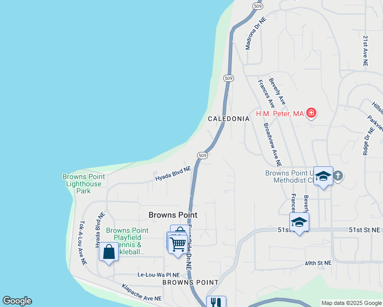 map of restaurants, bars, coffee shops, grocery stores, and more near 5492 Hyada Boulevard Northeast in Tacoma