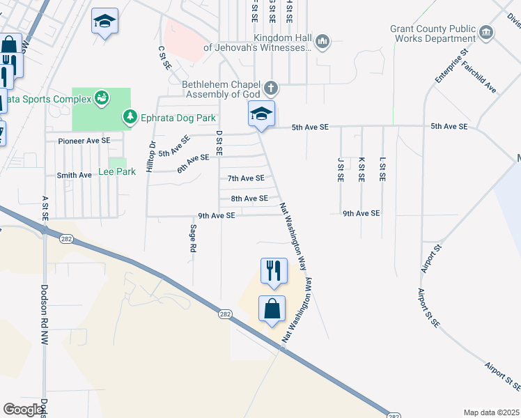 map of restaurants, bars, coffee shops, grocery stores, and more near 481 9th Avenue Southeast in Ephrata